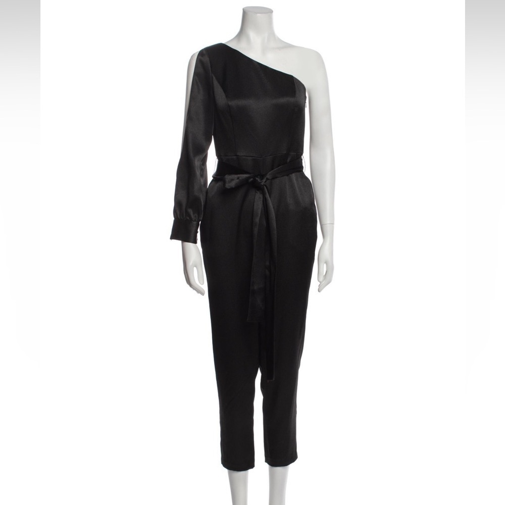 NWT AIDAN MATTOX ONE SHOULDER BLACK TIE WAIST JUMPSUIT